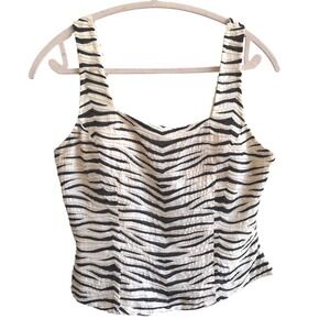 Cache Tank Top Cream Black Zebra Beaded Silk Y2K Party M